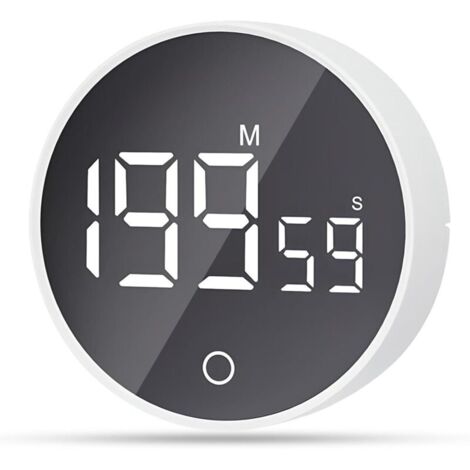 Horloge Minuterie visuelle magnétique, compte à rebours de 60 minutes avec 3 niveaux de volume, minuterie courte, grand écran LED - Blanc