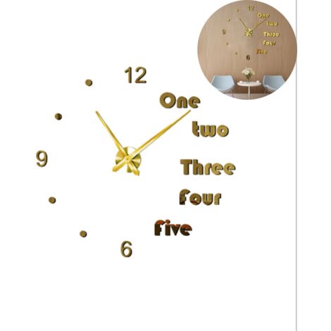 horloge miroir combinant chiffres et lettres anglaises-or-3Dsans cadre auto-adhésif créatif ajustable
