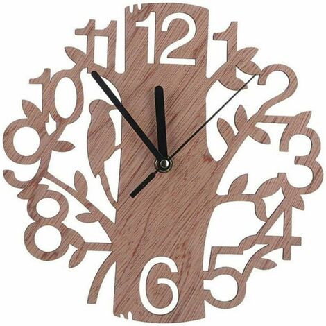 Horloge Moderne 3D En Bois Arbre et Oiseau Horloge Murale Analogique Salon Home Office Decor Prime