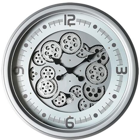 Horloge moderne argentée à mécanismes 52cm
