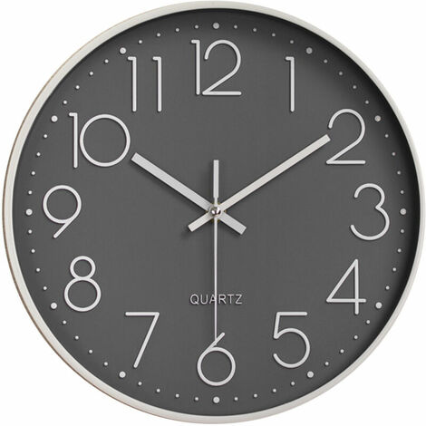 Horloge Moderne Horloge Murale silencieuse et sans tic-tac,Horloge Murale Mute Silencieuse Pendule Murale pour La Chambre Cuisine Salon - Gris-30 CM