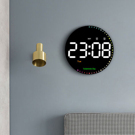 Horloge murale 10 pouces à couleurs changeantes Horloge à brancher avec 10 niveaux de luminosité et affichage de la température Idéale pour la maison, la salle de sport, la salle de classe et le bur