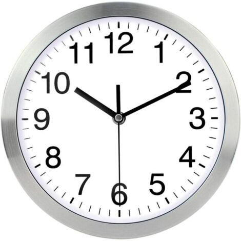 Horloge murale 12 pouces cadre en métal couvercle en verre numéro non tic-tac horloge murale à quartz moderne design à quartz décoratif intérieur/cuisine (argent)