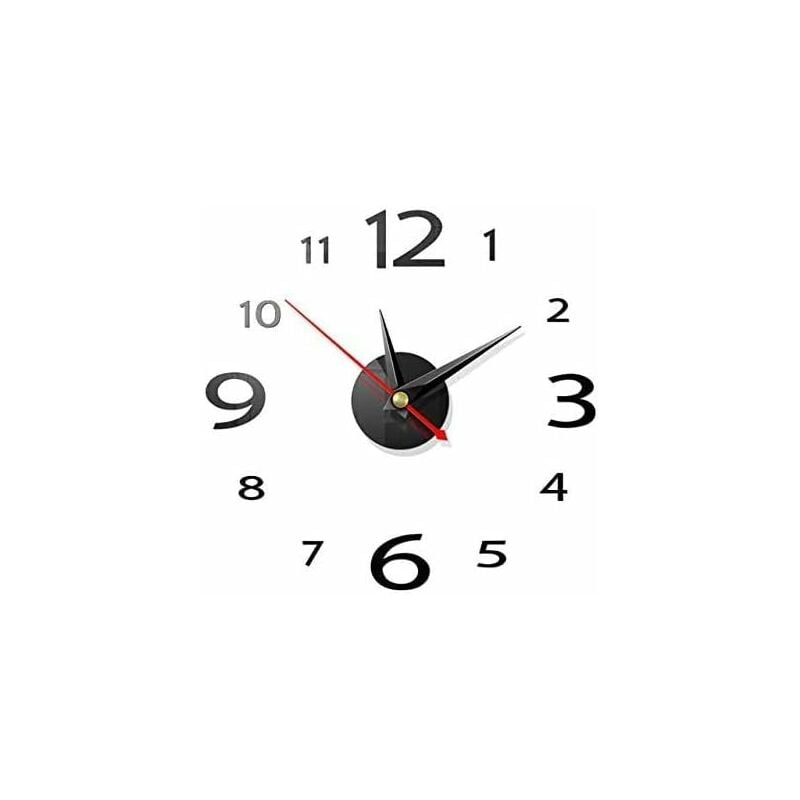 Horloge Murale, 2 pcs diy Horloge Murale, sans Cadre Horloge Murale 3D Miroir Autocollant Metal Silencieuse Pendule Murale Moderne Métallique Horloge