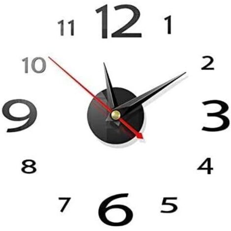 Horloge Murale, 2 PCS DIY Horloge Murale, sans Cadre Horloge Murale 3D Miroir Autocollant Metal Silencieuse Pendule Murale Moderne Métallique Horloge de Salon Décoration (Noir)-Fei Yu