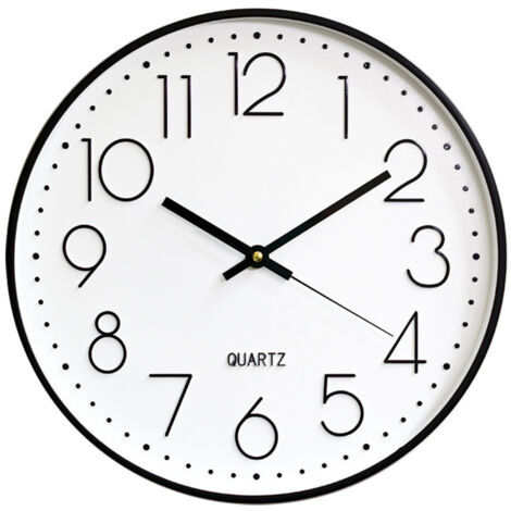 Horloge Murale, 30CM (12 Pouces) Moderne Horloge de Salon à Quartz Silencieuse à Piles Ronde, Design Minimaliste Moderne décor, pour Salon, Cuisine, Bureau, Chambre - Noir et blanc