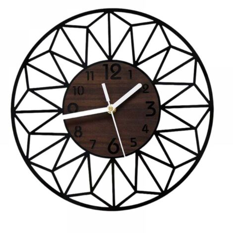 Horloge Murale 30cm Bois Massif Métal Silencieuse sans Tic Tac pour Salon Cuisine Bureau Moderne Classique