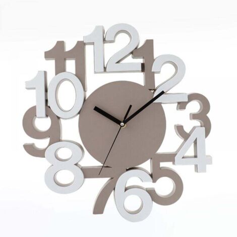 Horloge Murale 35 cm Design Moderne Caffelatte Blanc et Lin Mécanisme Silencieux Allemand Pile AA Incluse