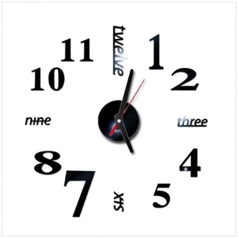 Horloge murale 3D à faire soi-même, design moderne, grande horloge autocollante pour la maison - Noir