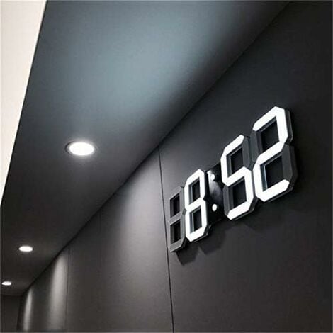 JUNJUN Horloge murale 3D à LED, réveil numérique moderne pour la maison, la cuisine, le bureau, la table de chevet, horloge murale, affichage 24 ou 12 heures