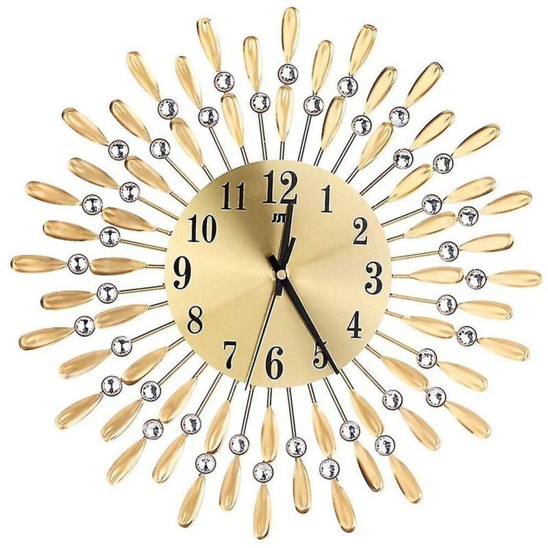 Horloge murale 3D de 15 pouces avec strass brillants, décoration de salon moderne (or)