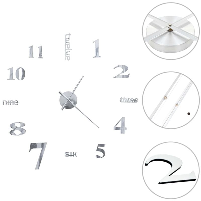 Horloge murale 3D Design moderne 100 cm XXL Argenté