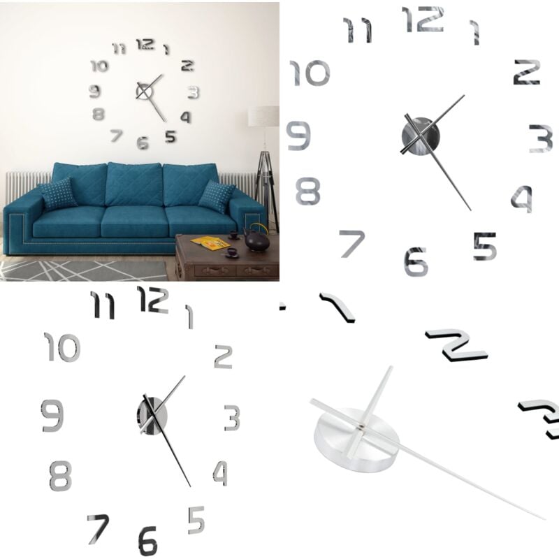 Vidaxl - Horloge murale 3D Design moderne 100 cm xxl Argenté - horloge murale 3D - horloges murales 3D - Home & Living - Argent
