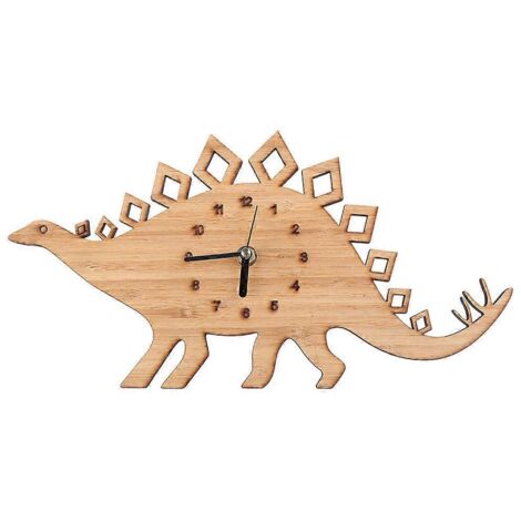 Horloge murale 3D dinosaure en bambou bois, décoration chambre enfant, design mignon silencieux, cadeau nursery.