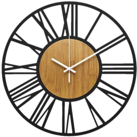 Horloge murale 3D en métal, style romain vintage, 80 cm, silencieuse