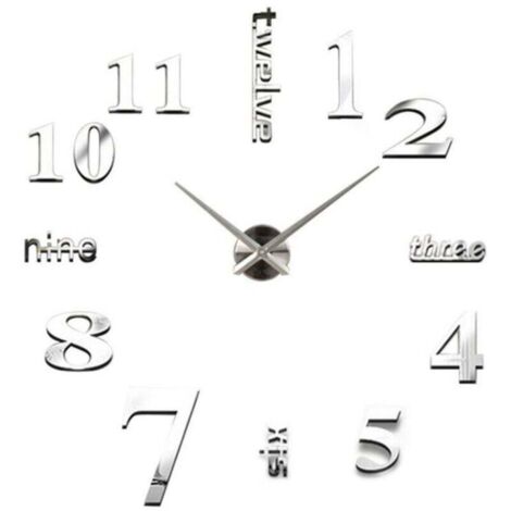 Horloge Murale 3D Miroir Autocollant Sans Cadre Pendule Silencieuse Décorative Salon Chambre