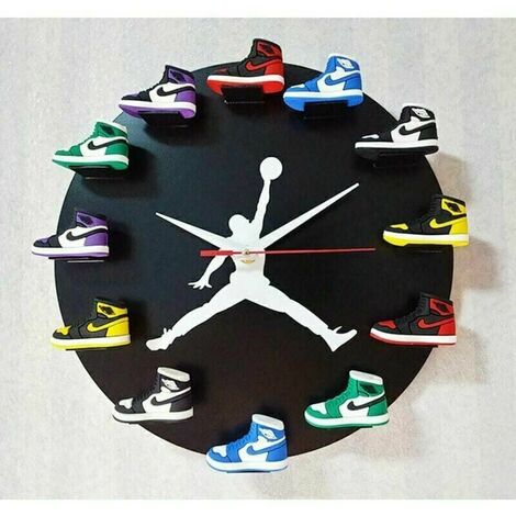 ORMROMRA horloge murale 3d modèle de chaussure 3d meubles de bureau à domicile sports nba basketball, fond noir, motif blanc Cisea