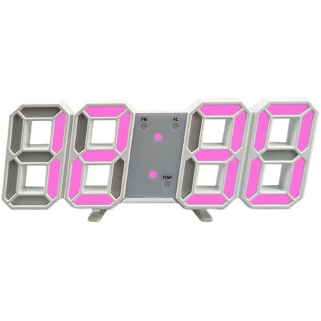 Horloge murale 3D USB à suspendre, avec veilleuse LED et affichage 12/24 heures, rose