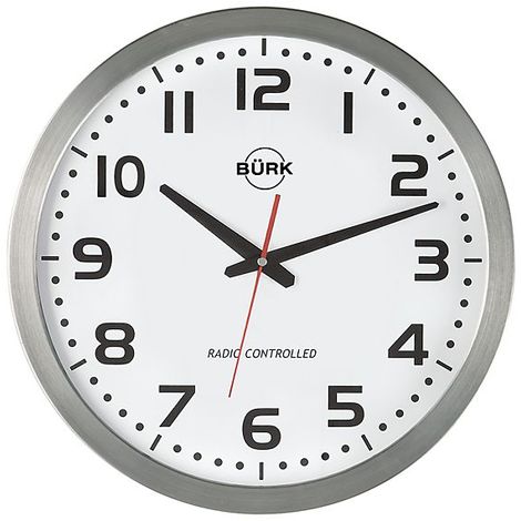 Horloge murale, Ø 400 mm - boîtier en inox brossé - horloge radio-pilotée - Coloris du boîtier: Aspect inox