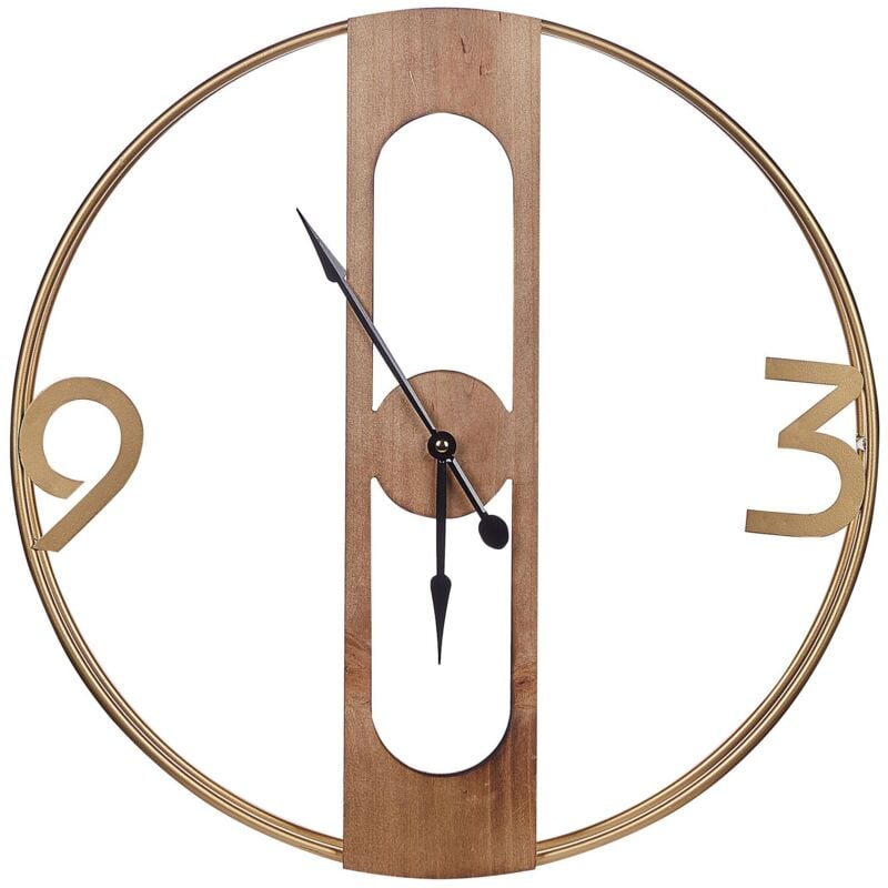 Beliani - Horloge Murale en Bois Calit Solide 50 cm de Diamètre avec Pendule Accessoire Déco pour Salon Cuisine ou Salle à Manger Rustique