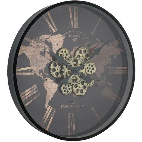 Horloge murale Ø 57 cm avec mécanisme visible – Finition rustique et coloniale – Matériaux polypropylène et MDF – Installation facile
