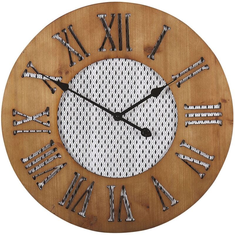 Beliani - Horloge Murale Chiffres Romains en mdf effet Bois de Sapin Foncé Style Rustique ou Industriel Robuste et Solide pour Intérieur Design
