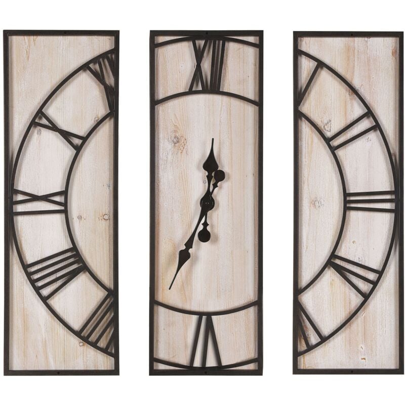 Beliani - Horloge Murale 3 Parties de Style Industriel et Minimaliste en Bois Avec Cadre et Aiguilles en Métal Noir Pour Salon ou Couloir