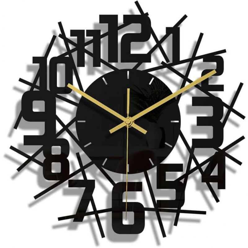 Sunxury - Horloge Murale à Cadre Rond Noir diy Silencieuse Design Moderne Pendules murales Convient pour la Décoration d'art de Bureau de Salon de