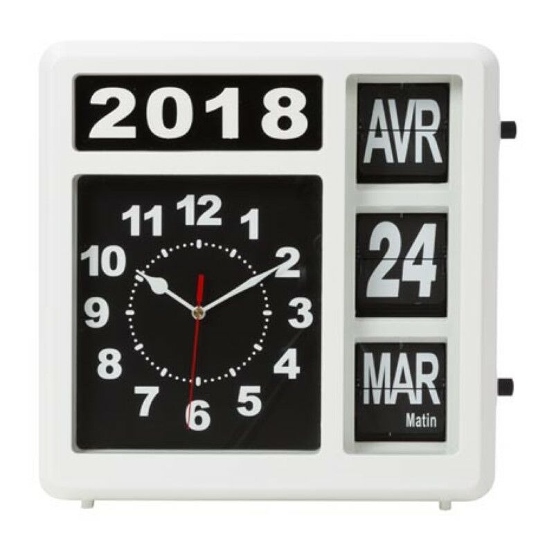 Horloge carrée avec calendrier à bascule, idéale pour les malvoyants et les personnes atteintes d'Alzheimer ou de démence, analogique, 31 x 31 cm,