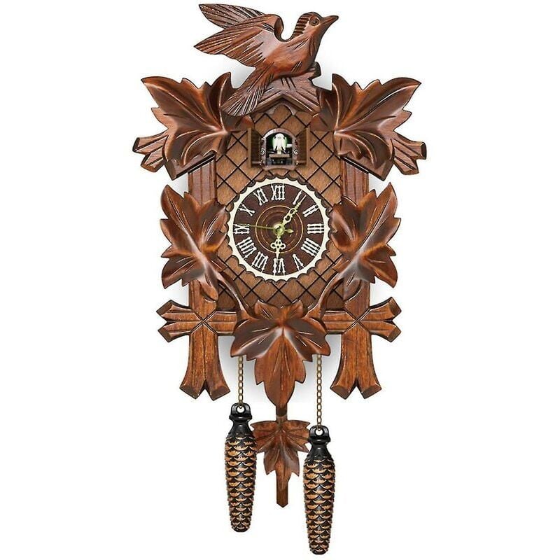 SNQ - Horloge murale à coucou en bois de style nordique rétro de la Forêt-Noire allemande