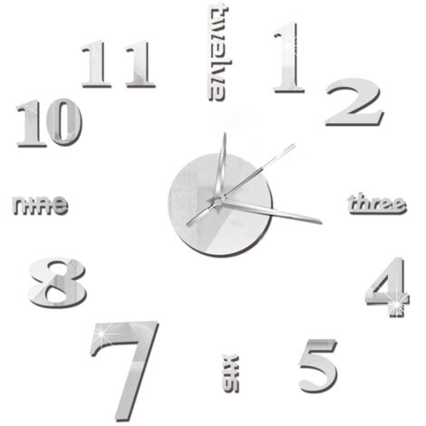 Horloge murale à faire soi-même, horloge miroir sans cadre, grands autocollants muraux silencieux pour la décoration du salon et de la maison