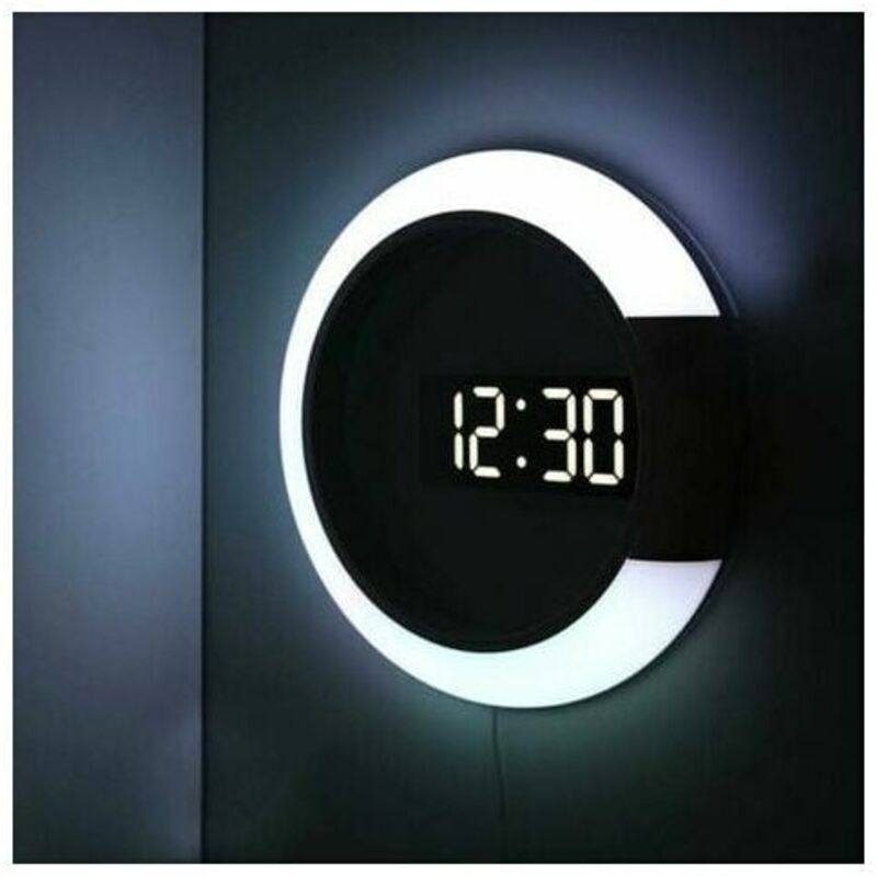 Lablanc - Horloge murale à led, télécommande créative, horloge numérique, miroir creux, alarme de température, 7 couleurs changeantes, veilleuse pour