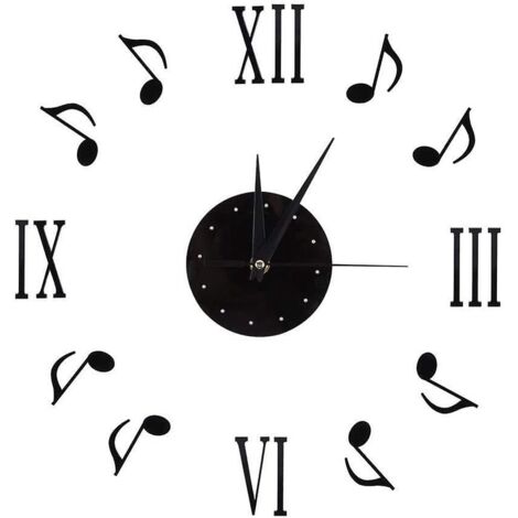 Horloge murale à motif de notes de musique avec cadran vinyle et chiffres romains 3D pour la décoration intérieure