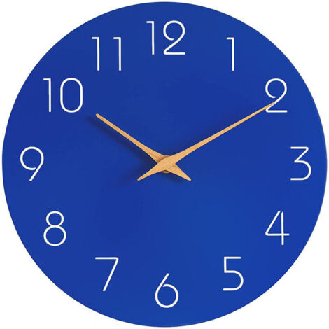 Horloge murale à quartz de 25 cm - bleu sans tic-tac Horloge murale moderne de grande taille fonctionnant sur piles, facile à lire, pour la chambre à coucher, la maison, la cuisine, le bureau et l'éco