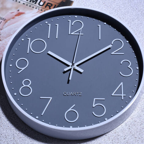 Horloge murale à quartz silencieuse moderne de 10 pouces, horloge murale numérique ronde surdimensionnée (gris-bleu)