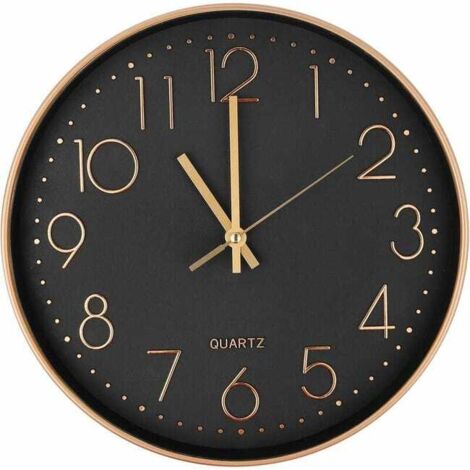 Horloge murale à quartz silencieuse moderne de 10 pouces, horloge murale numérique ronde surdimensionnée (noir et or)