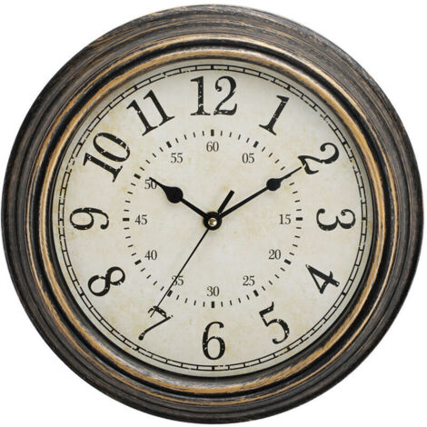 Horloge murale à quartz vintage 30 cm silencieuse sans tic-tac pour grands chiffres et verre HD，cuivre d'époque
