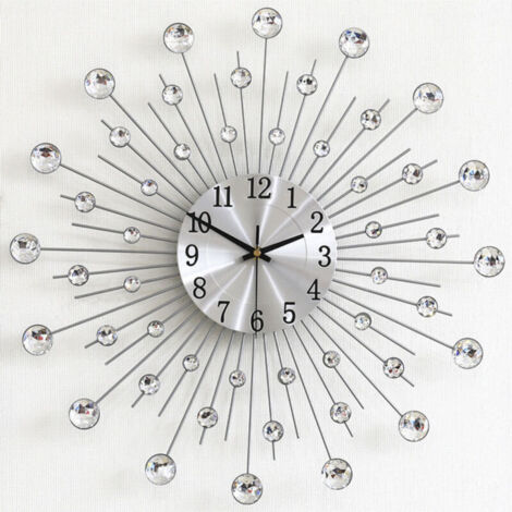 Horloge Murale Argenté Geante avec Strass, Metal Silencieuse Pendule Murale Moderne Nordic Décoration, Créative Design pour Salon Chambre Bar 50cm