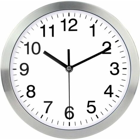Horloge murale argentée, 30 cm, cadre en métal, couvercle en verre, chiffres (sans impression)