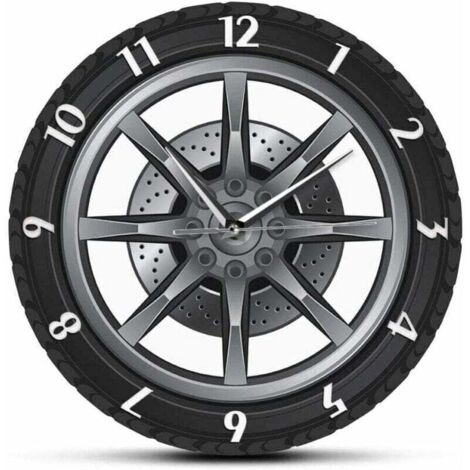 Horloge Murale "Atelier Auto" - Design Rétro Pneus, Jantes, Outils - Décoration Mécanique Idéale pour Garage ou Atelier - Cadeau