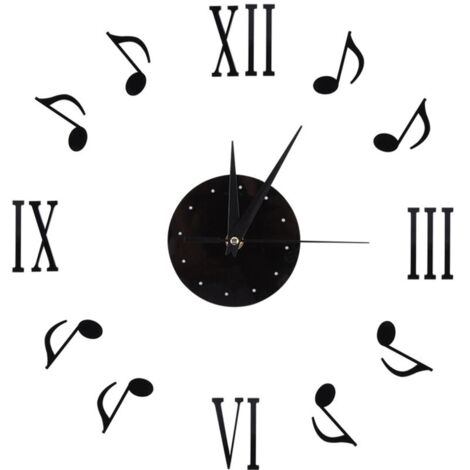 Horloge murale autocollante, avec horloges CD en vinyle, horloge à notes musicales, mouvement de balayage silencieux, pour salon, bureau, chambre à coucher