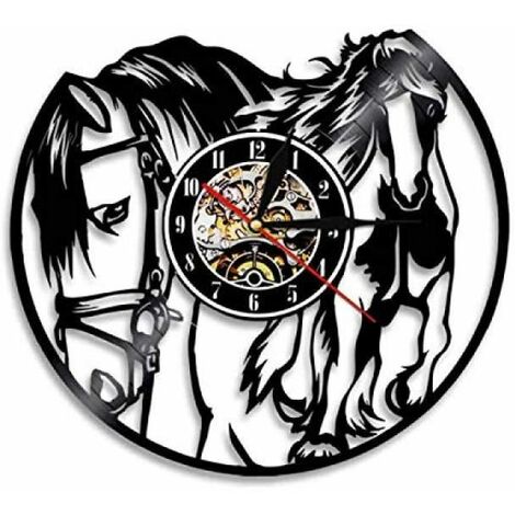 Horloge murale avec disque CD, horloge suspendue de cheval sauvage dans la décoration d'horloge à vent cadeau équestre