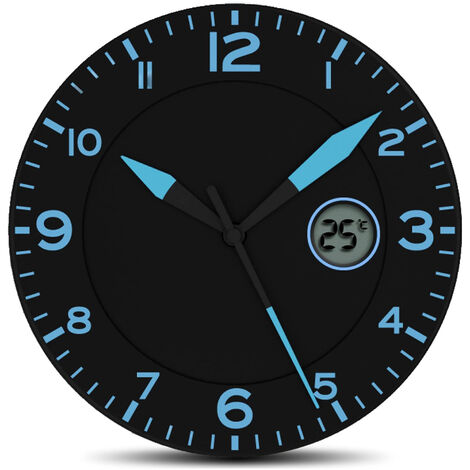 Horloge Murale avec Température - Ø25,4 cm - Noir et Bleu