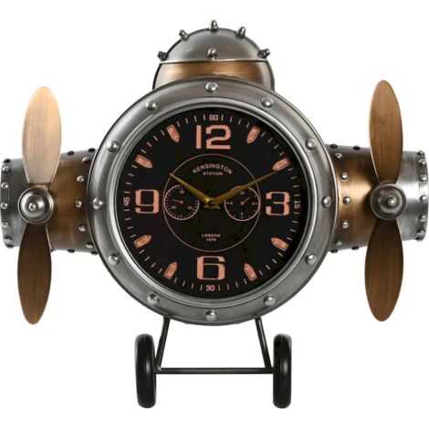 Horloge murale avion métal style vintage argent doré - Argent vieilli doré noir