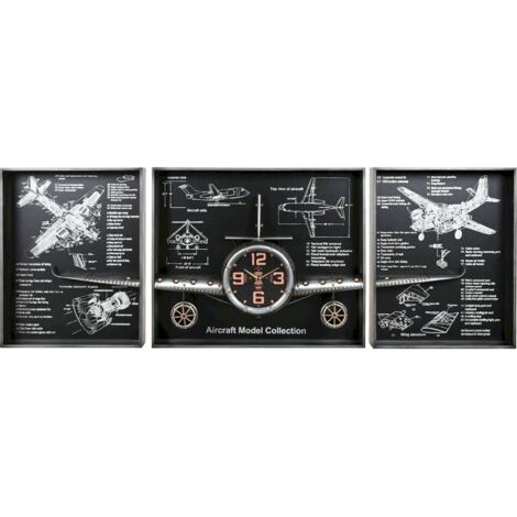 horloge murale avion métal style vintage argent et doré - argent doré et noir vintage