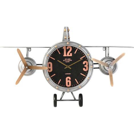 Horloge murale avion métal style vintage argent et doré - Argent effet vieilli et doré