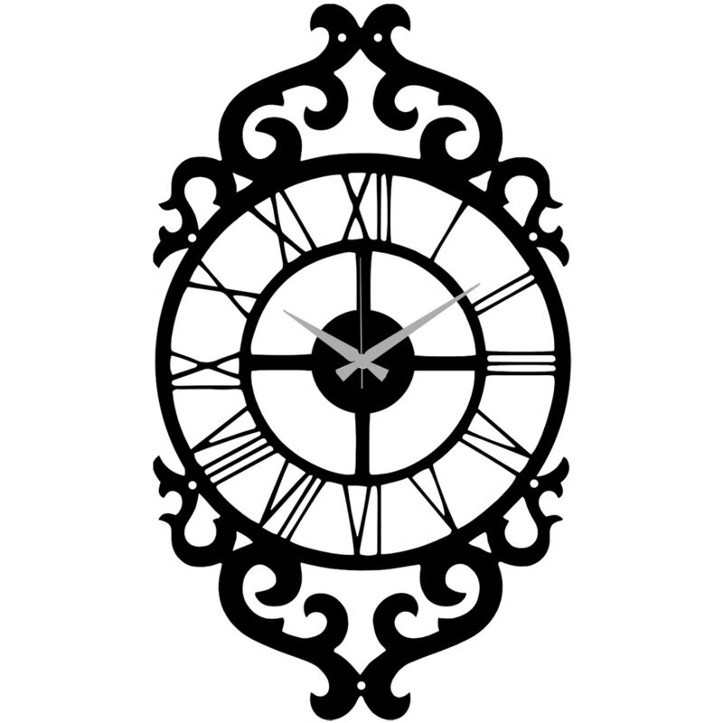 Horloge Murale Baroque 1, Métal, Noir, 29x0,15x50 cm