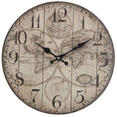 Horloge murale beige Mappemonde 34 cm