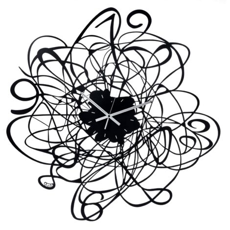 Horloge murale Big Doodle Ø90 cm en fer noir, chiffres tissés, design décoratif moderne, aiguilles blanches, Made in Italy