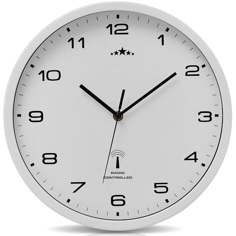 Horloge Murale blanche radio pilotée changement heure automatique - Ø 31cm